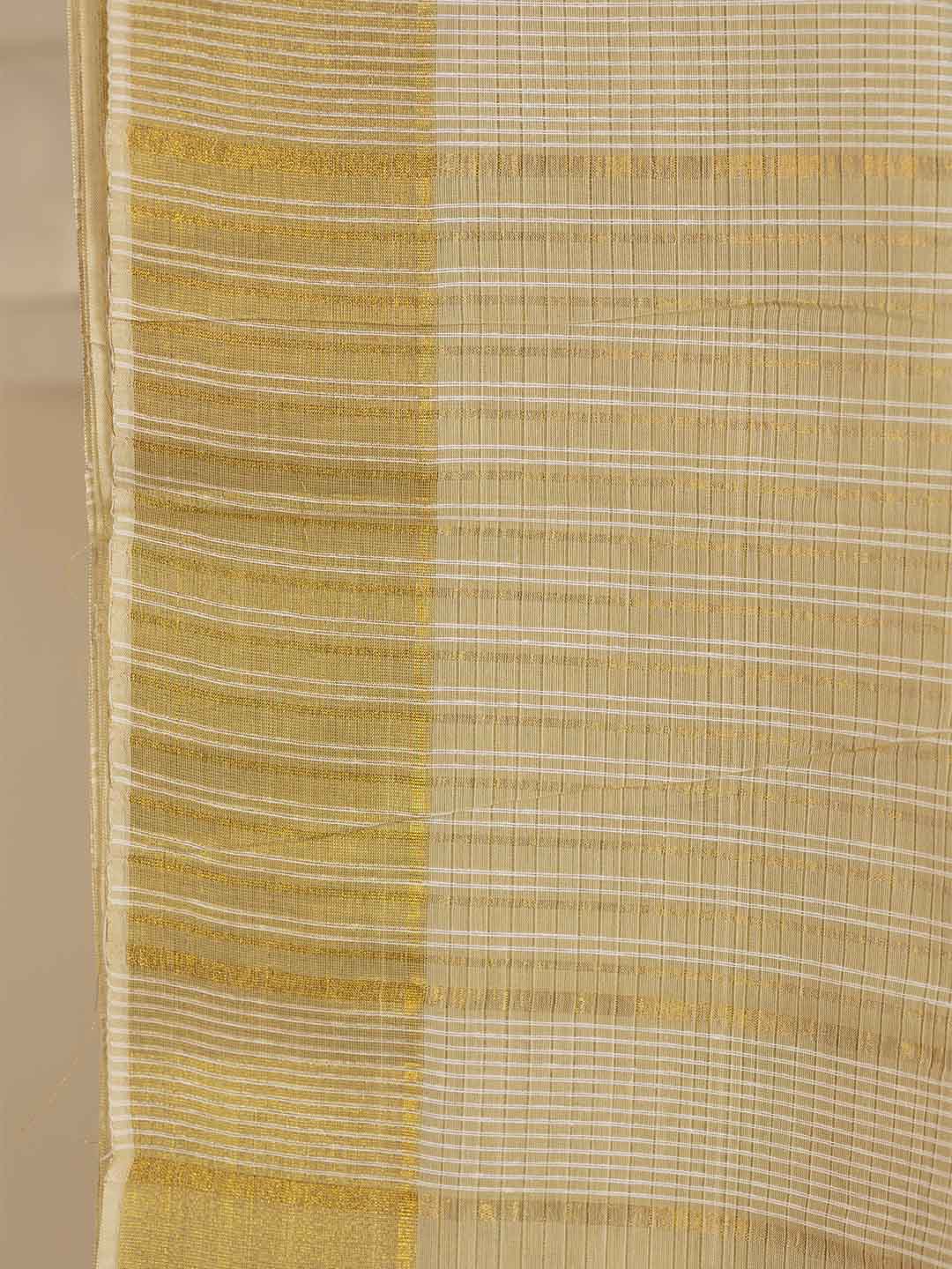 Women Light Green Striped Cotton Saree CJ05