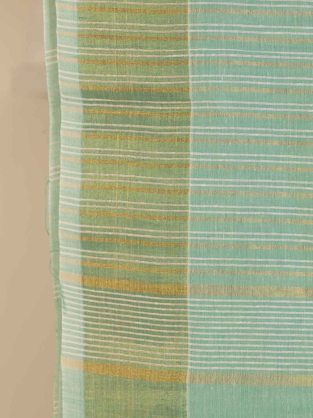 Women Green Striped Cotton Saree CJ02