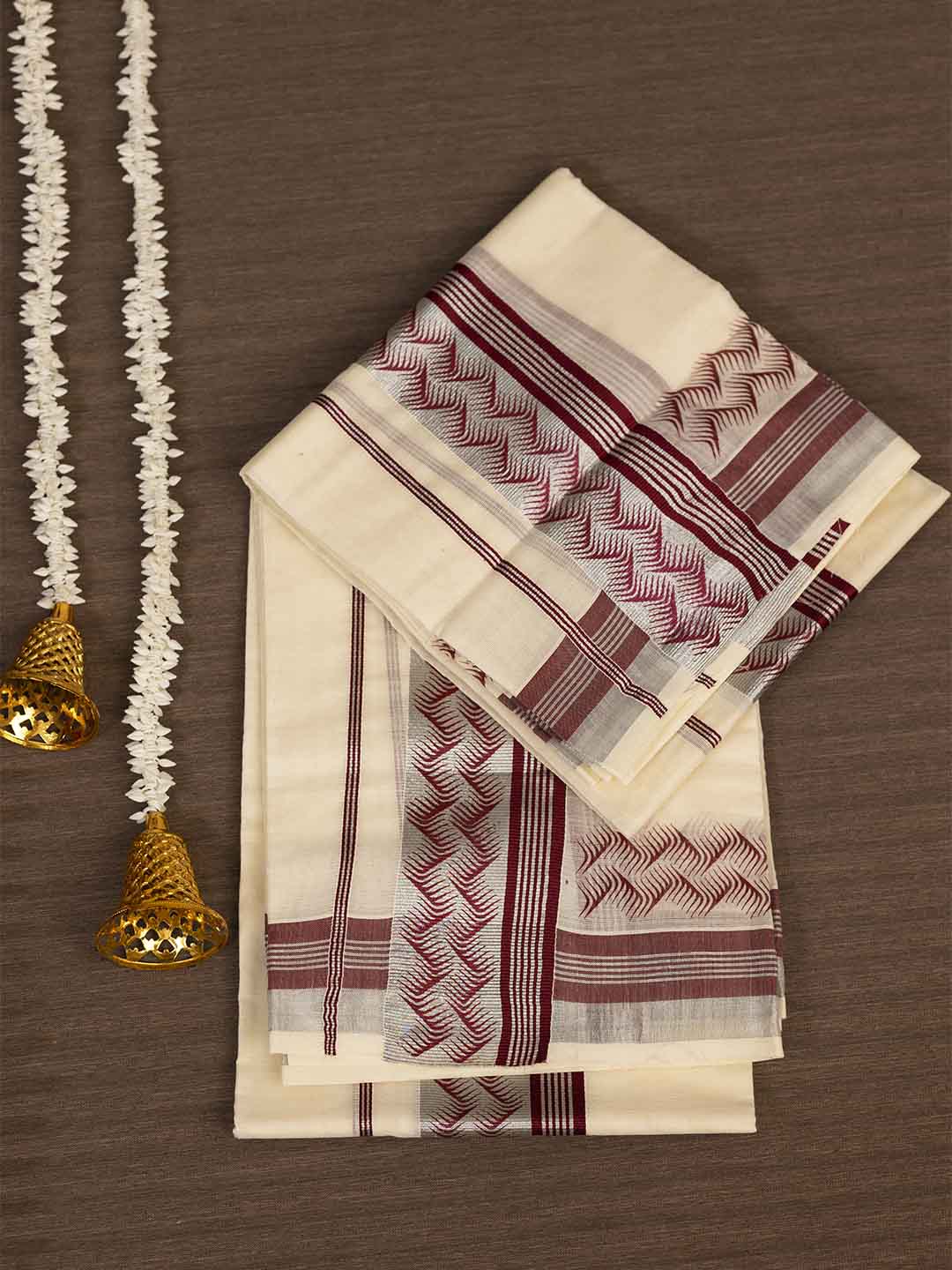 Women Kerala Cream Single Set Mundu Saree KS197