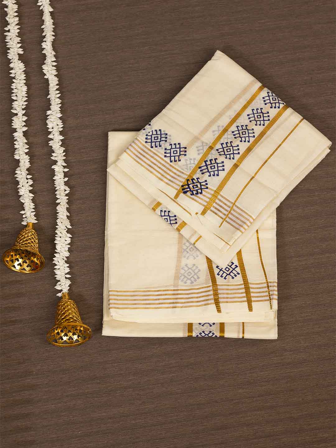 Women Kerala Cotton Kasavu Single Set Mundu Saree KS175