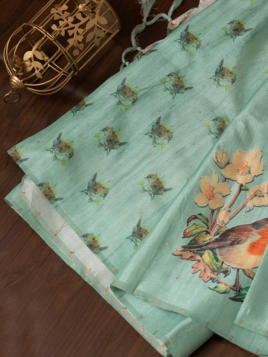 Women Green Semi Tussar Saree ST205