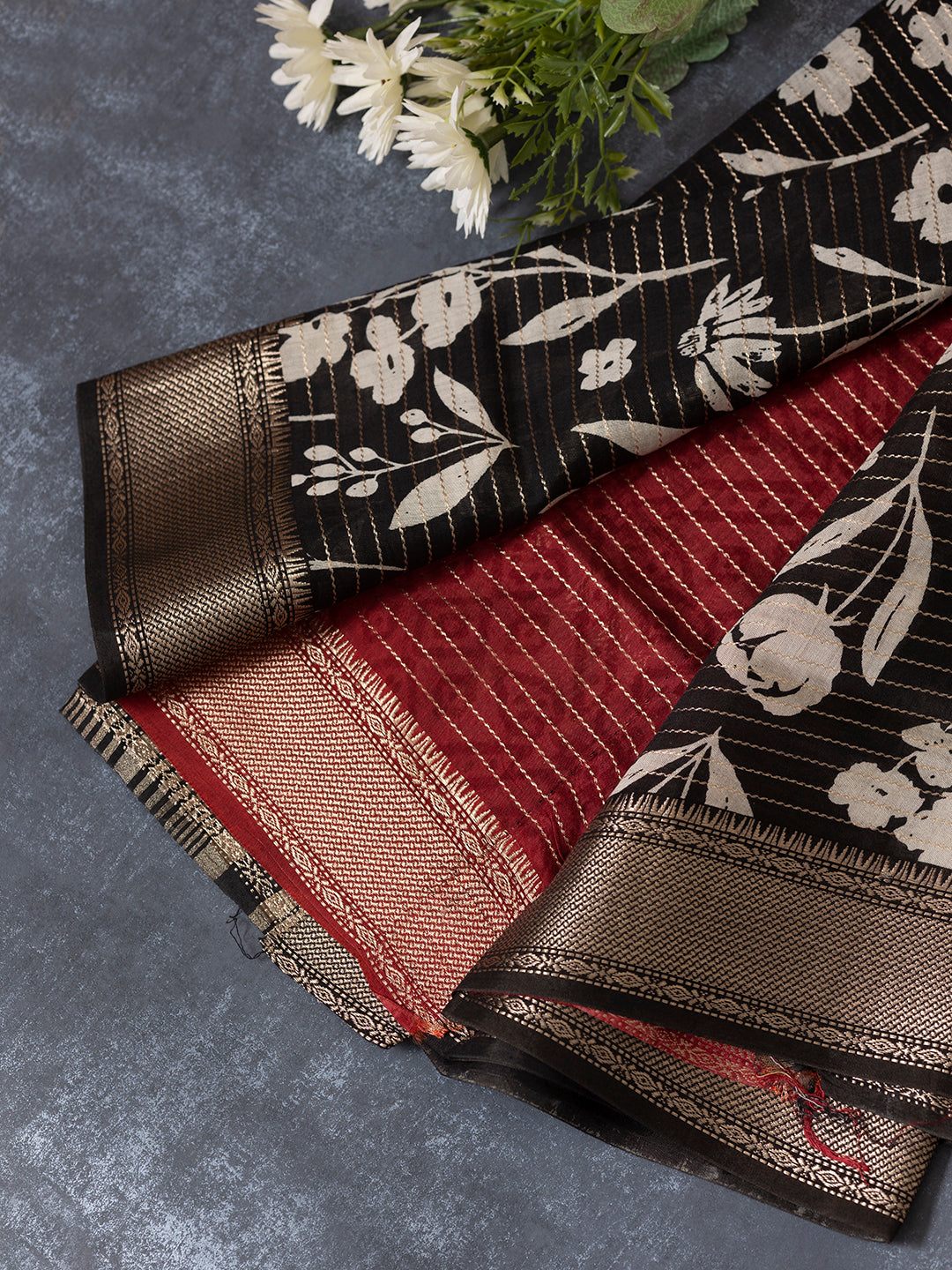 Women Black Semi Chanderi Cotton Printed Saree SC39