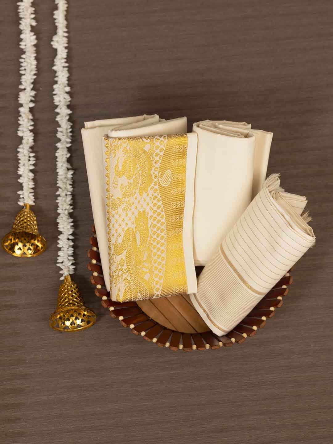 Women Kerala Traditional Cream Cotton Dress Material DM315