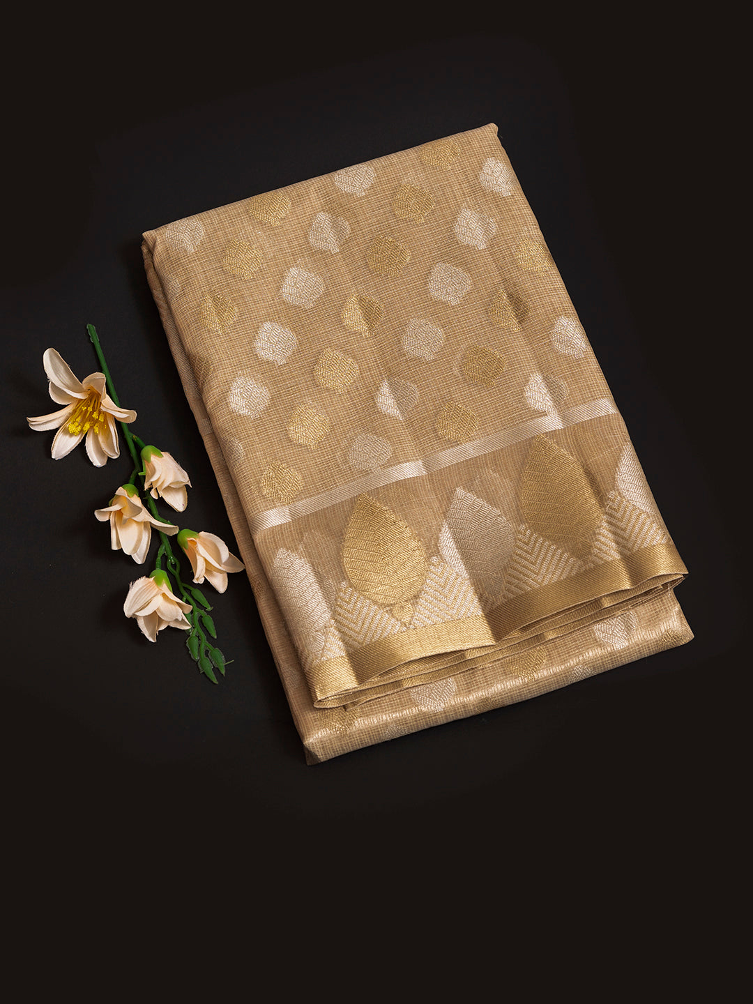 Women Gold Tissue Printed Saree TS03