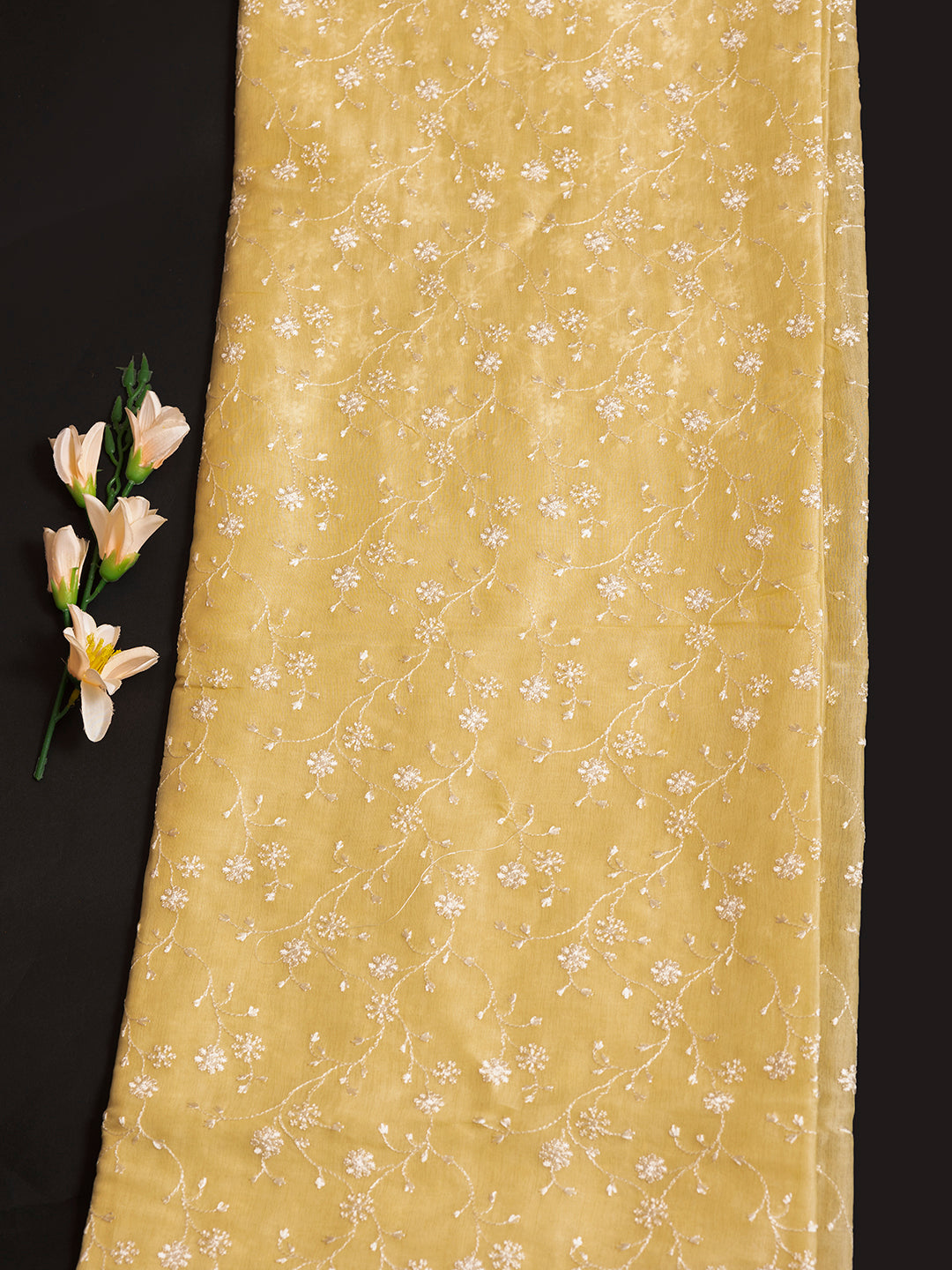 Women Cream Tissue Embroidered Saree TS05