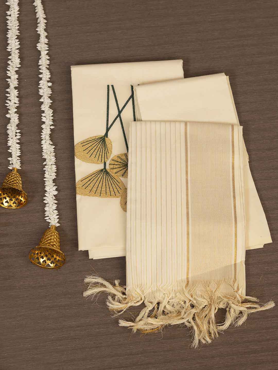 Women Premium Kerala Style Cream Cotton Dress Material DM313