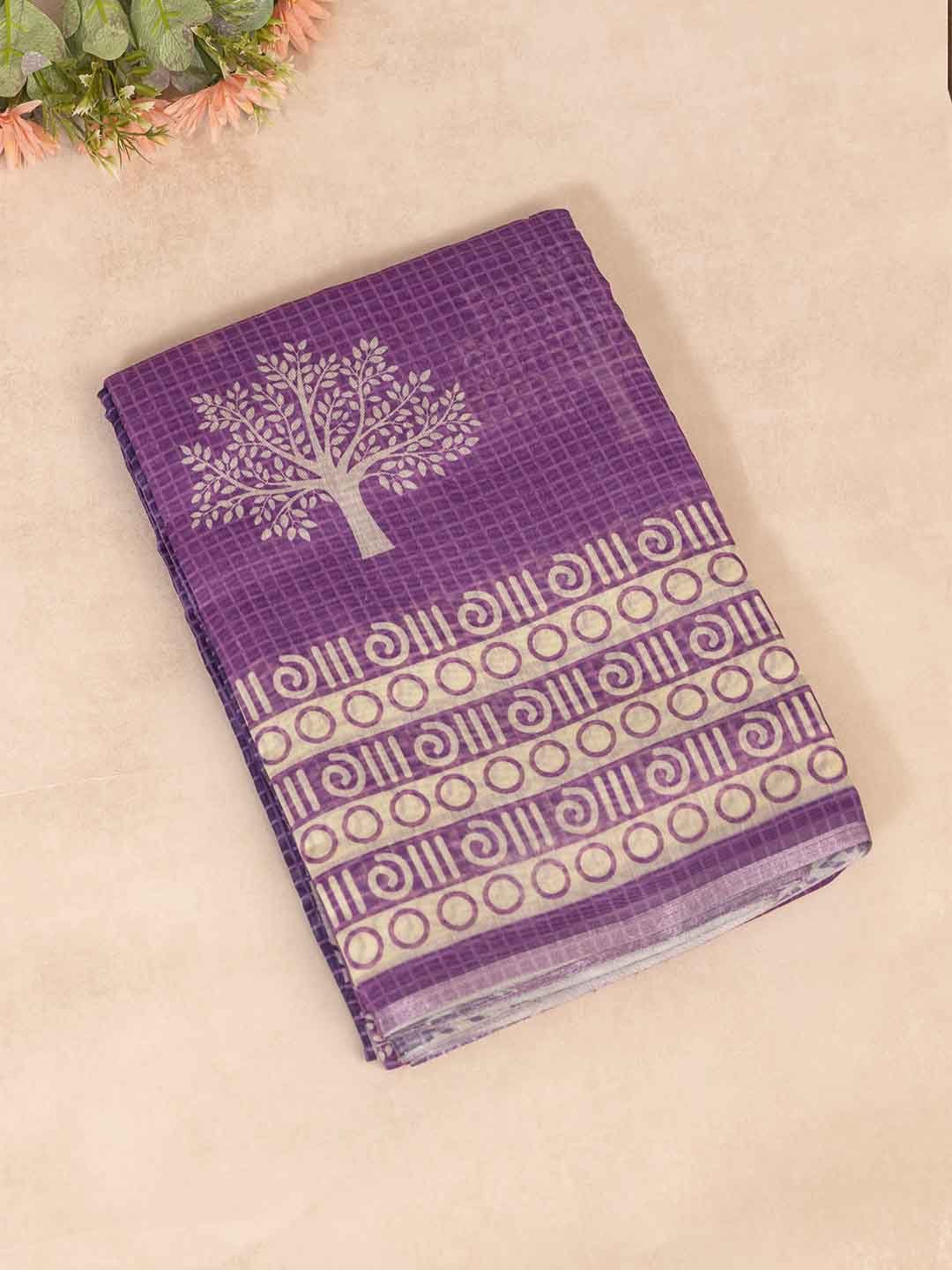 Women Purple Semi Chanderi Cotton Printed Saree SC47