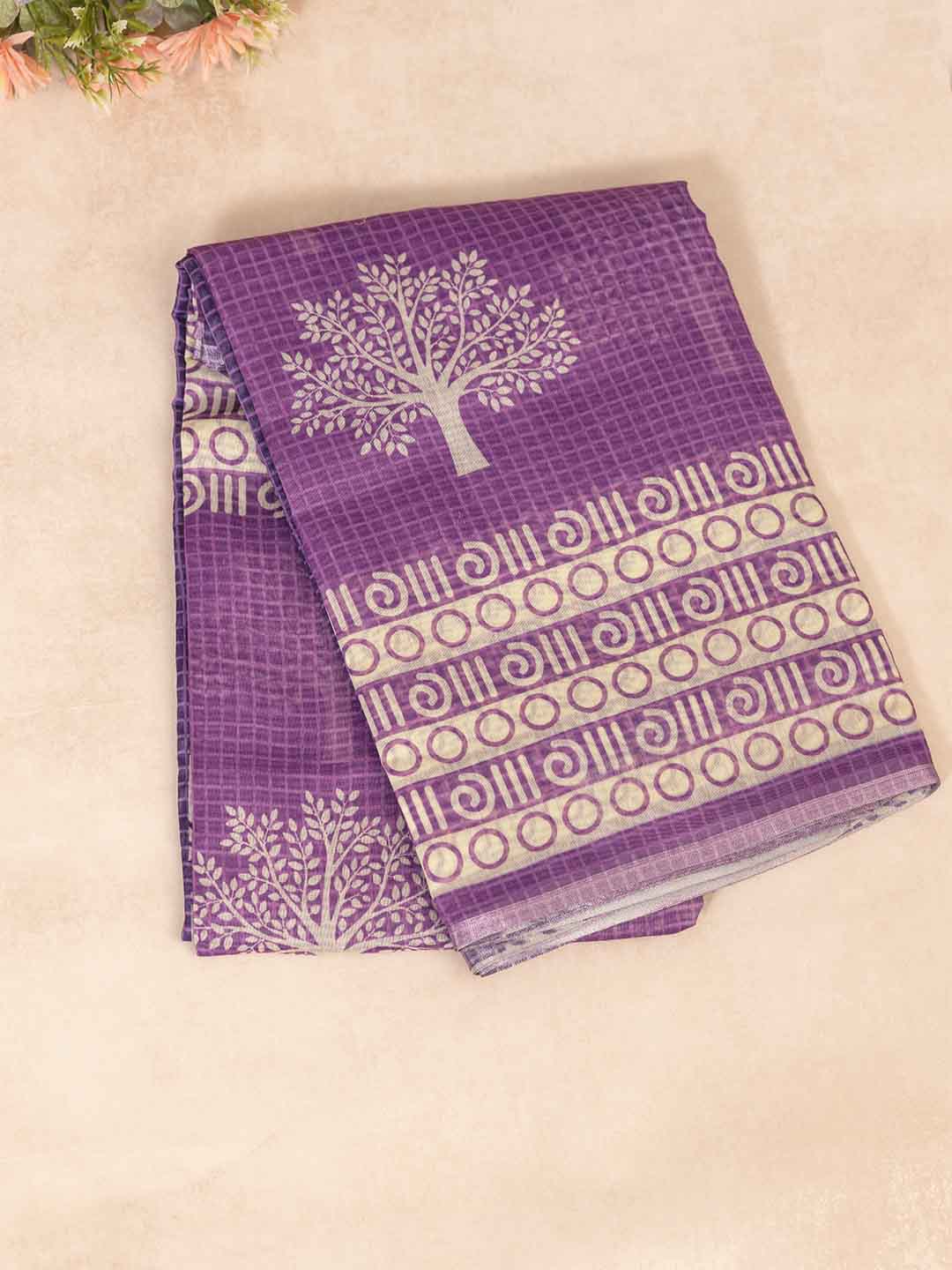 Women Purple Semi Chanderi Cotton Printed Saree SC47