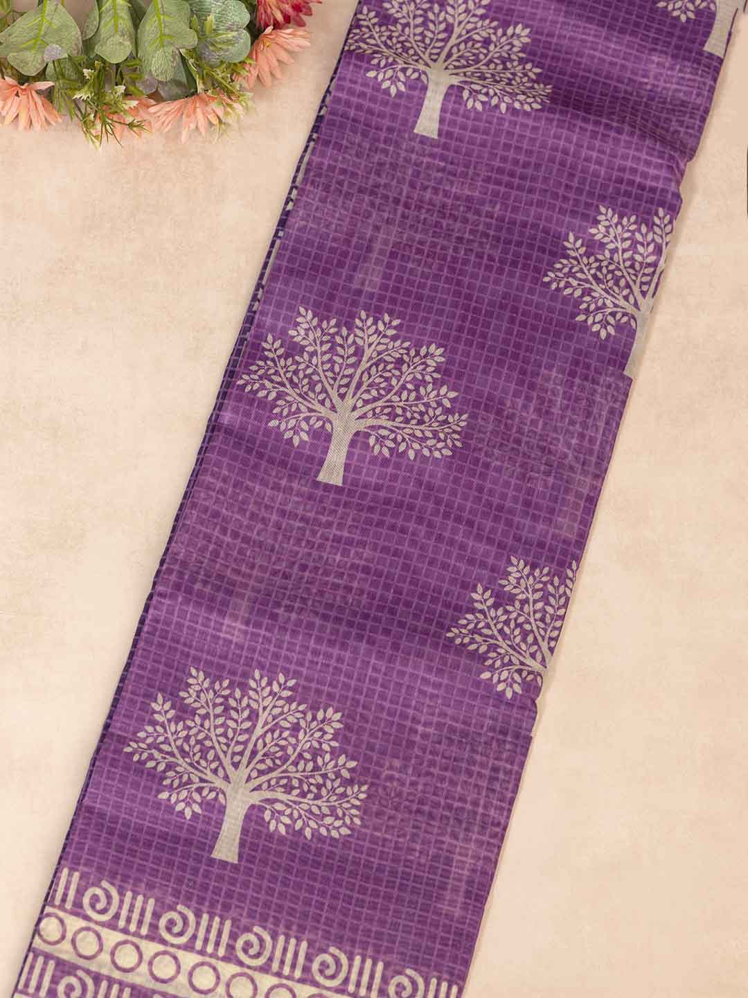 Women Purple Semi Chanderi Cotton Printed Saree SC47