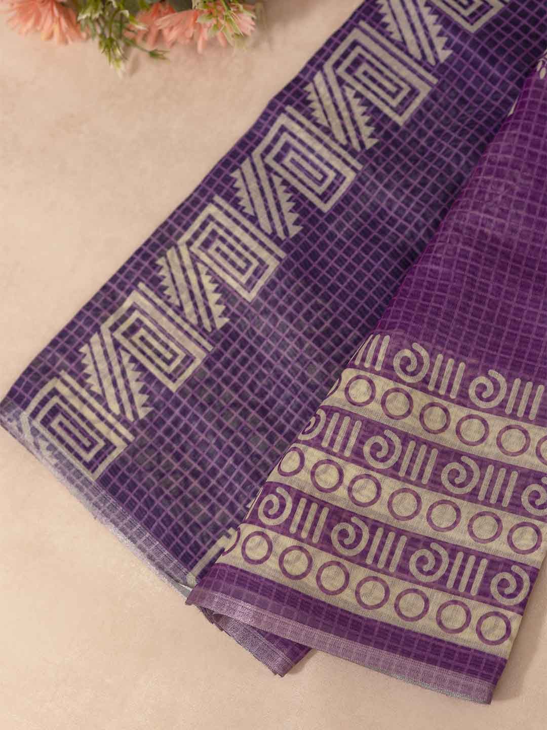 Women Purple Semi Chanderi Cotton Printed Saree SC47