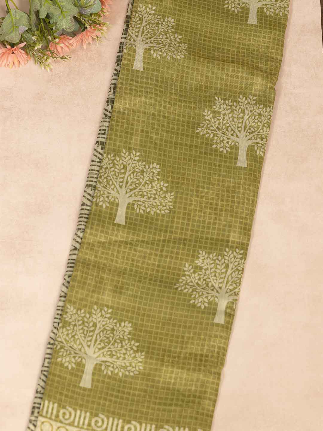 Women Green Semi Chanderi Cotton Printed Saree SC43