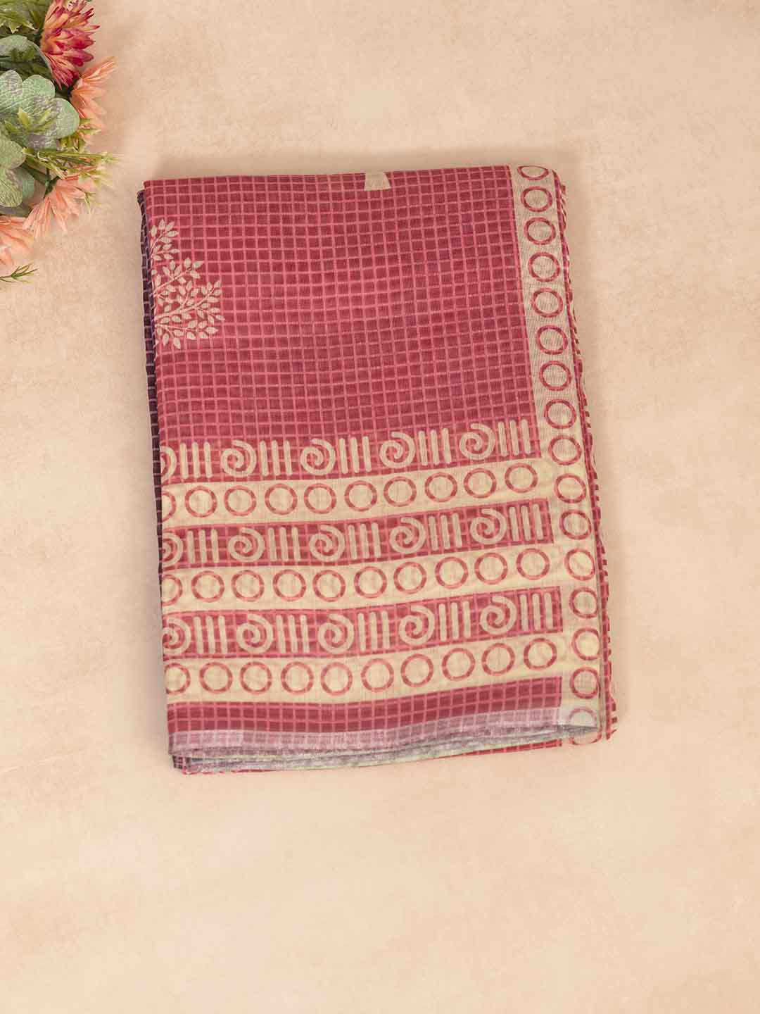 Women Pink Semi Chanderi Cotton Printed Saree SC45