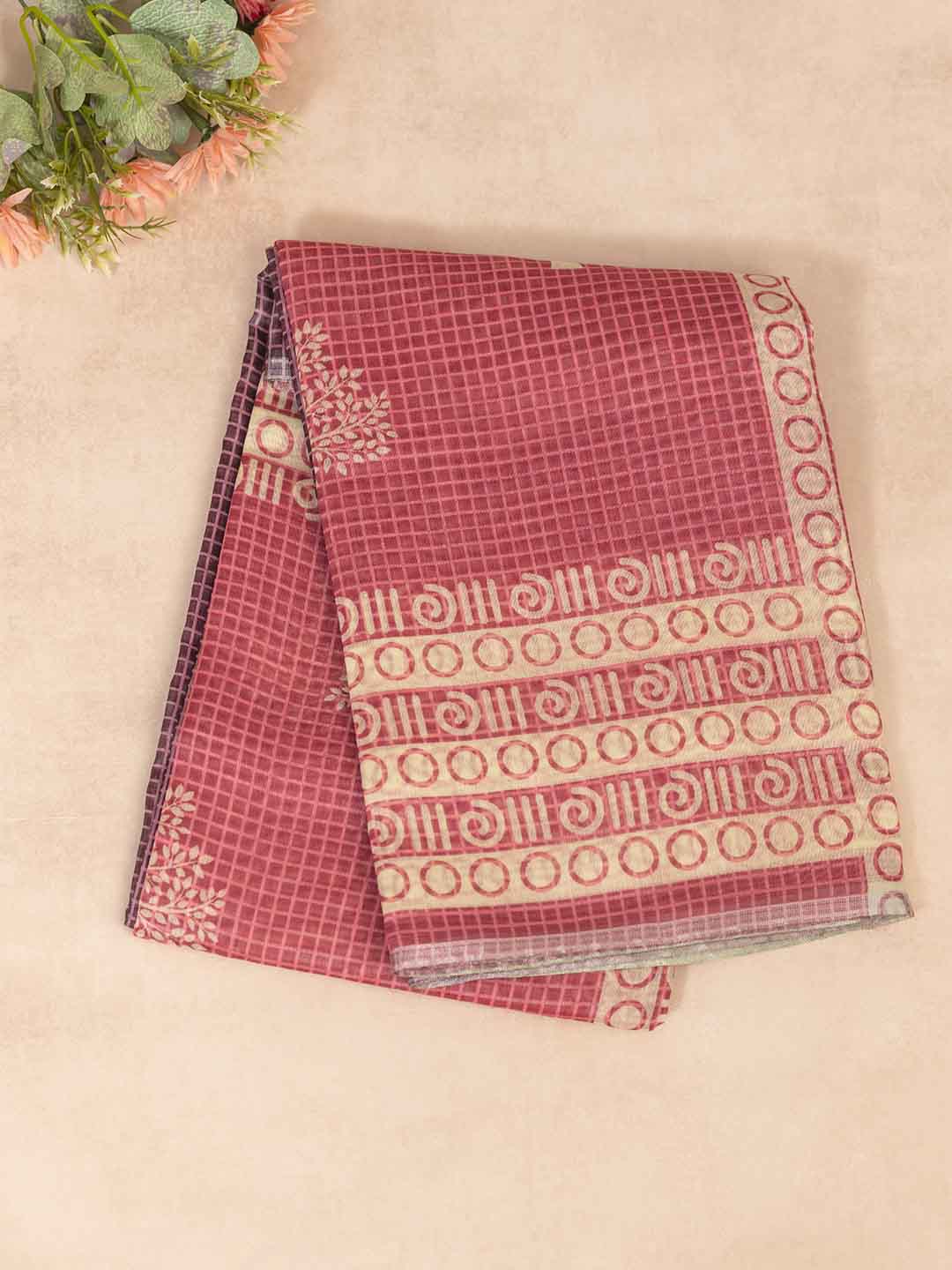 Women Pink Semi Chanderi Cotton Printed Saree SC45