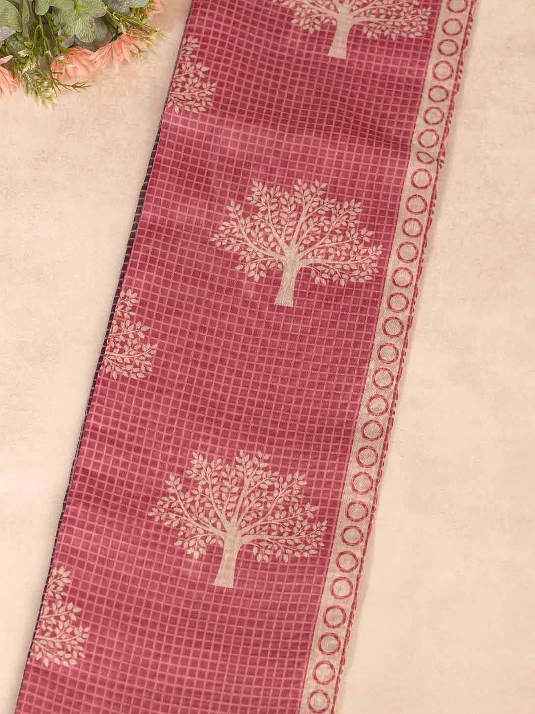 Women Pink Semi Chanderi Cotton Printed Saree SC45