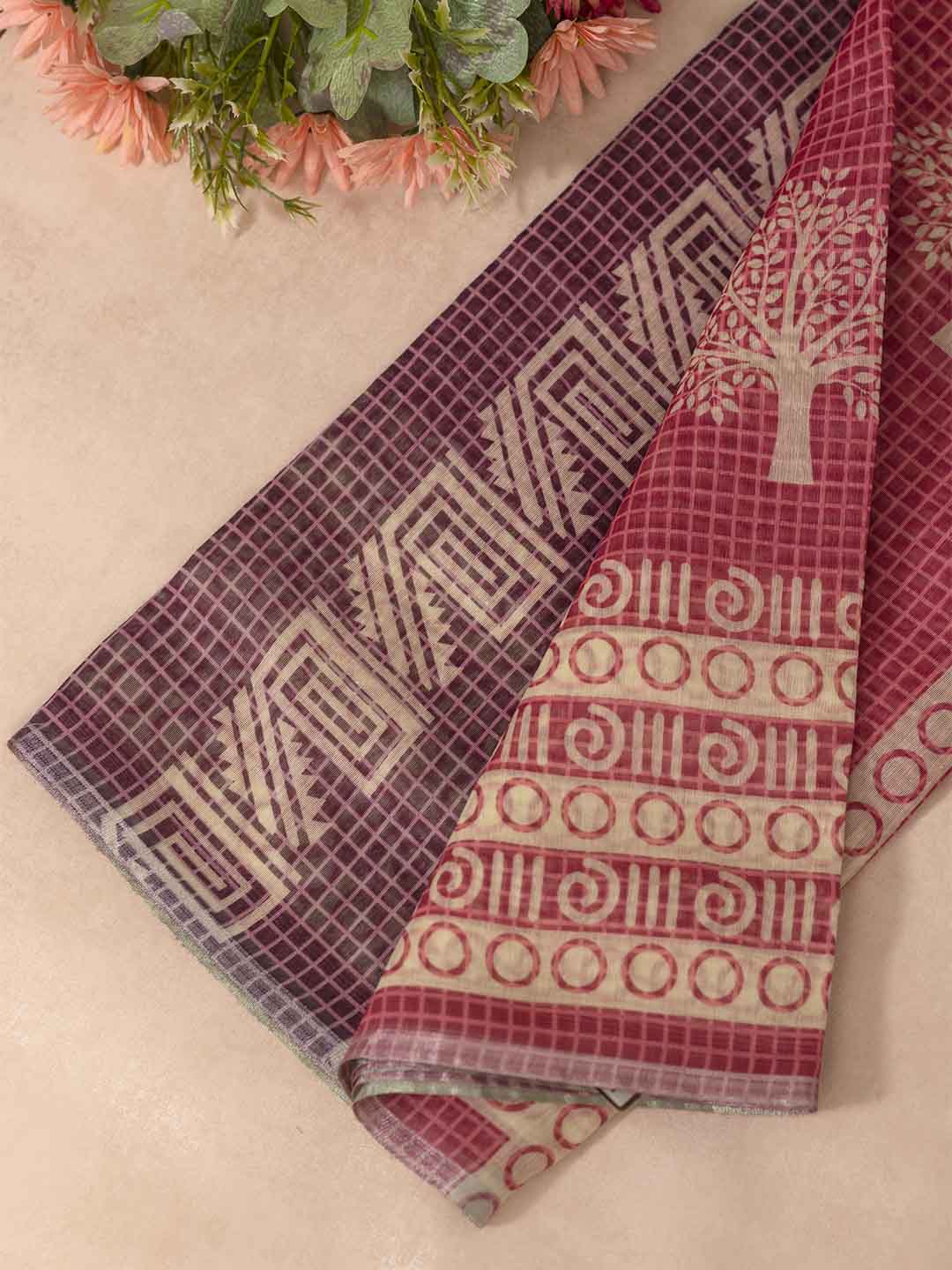 Women Pink Semi Chanderi Cotton Printed Saree SC45