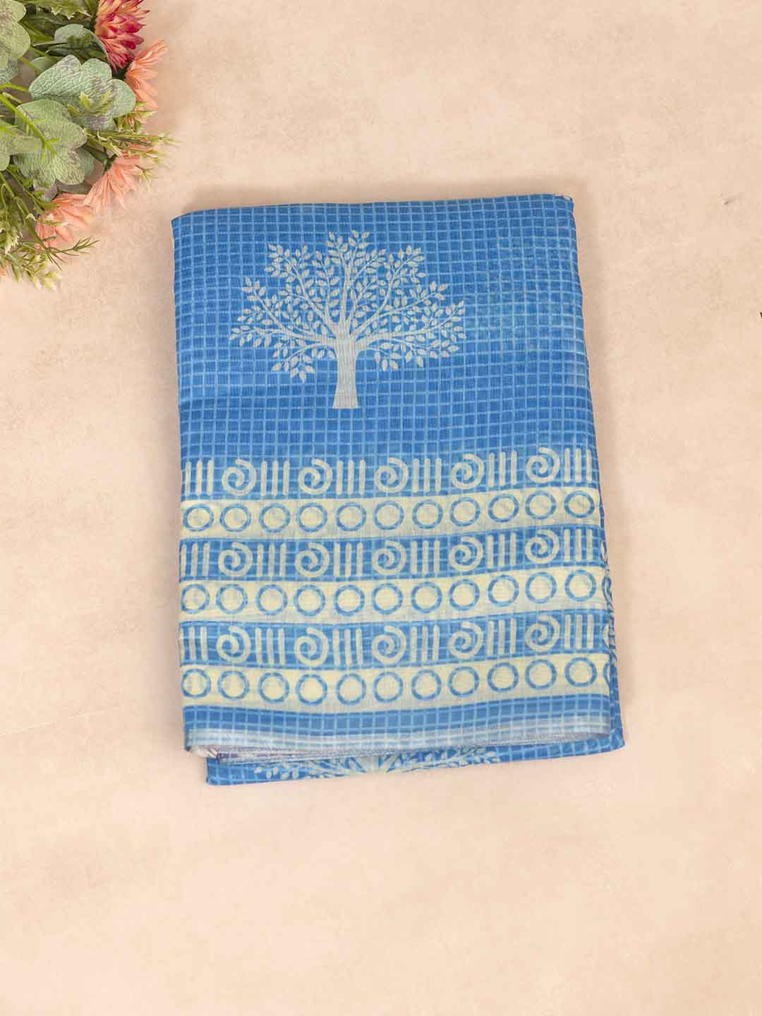 Women Blue Semi Chanderi Cotton Printed Saree SC46