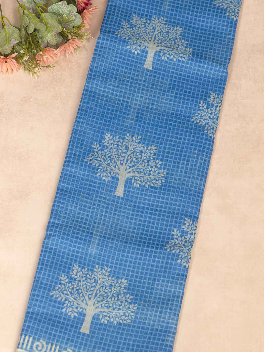 Women Blue Semi Chanderi Cotton Printed Saree SC46