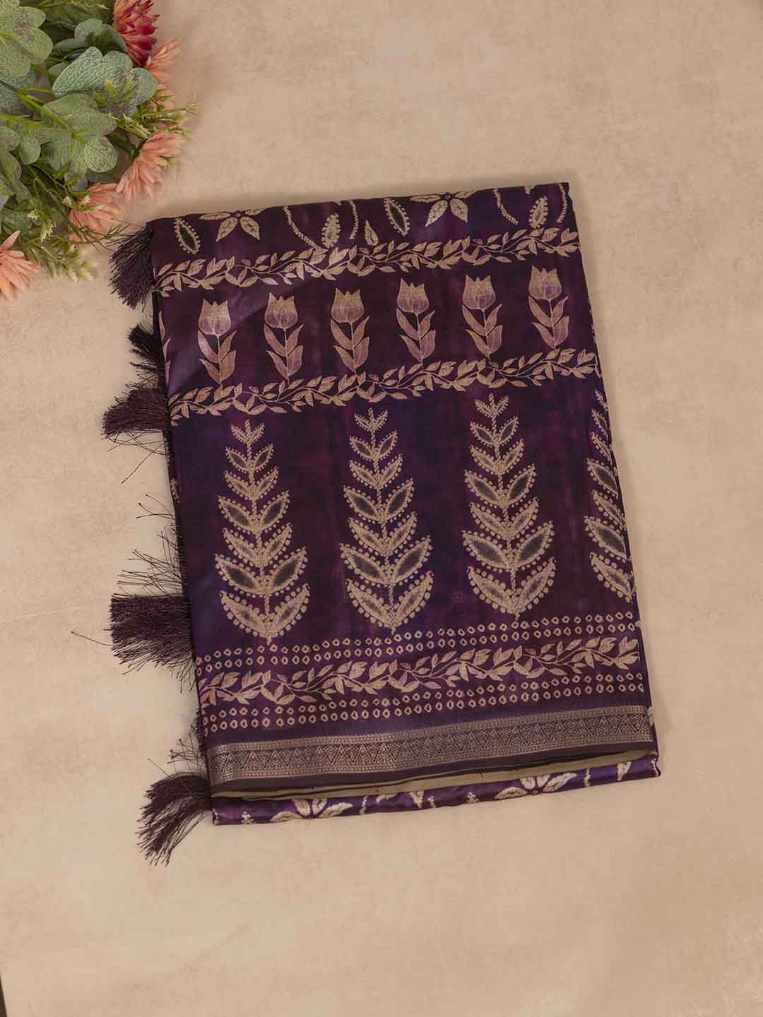 Women Violet Semi Tussar Printed Saree ST213