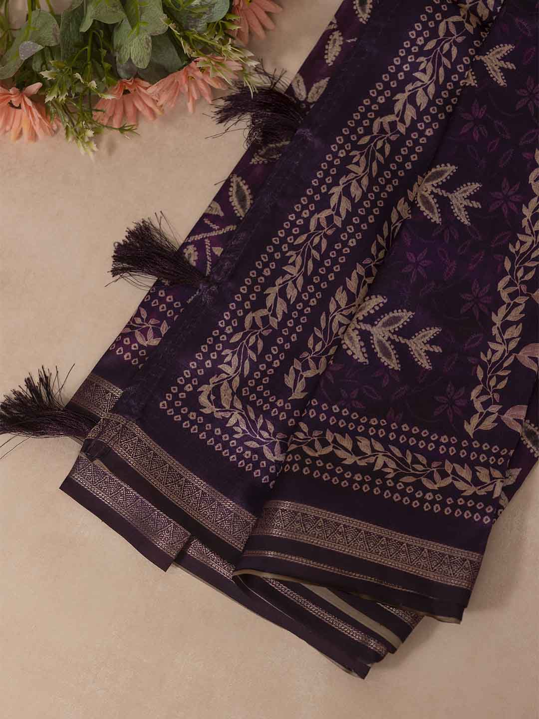 Women Violet Semi Tussar Printed Saree ST213