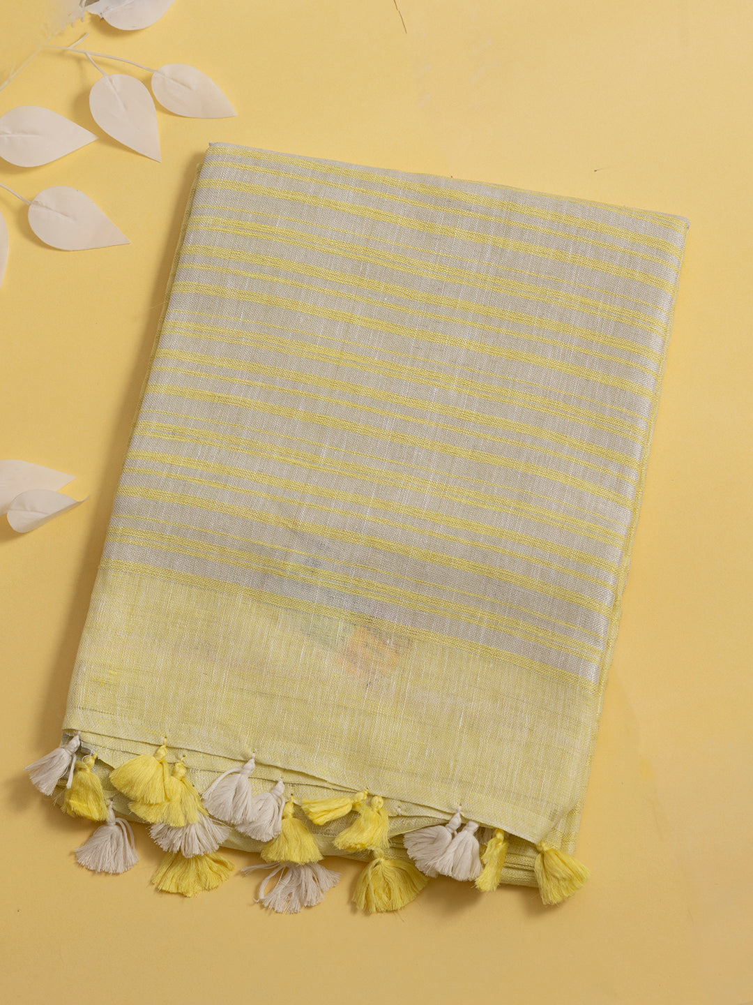 Women Yellow Semi Linen Striped Saree SL196