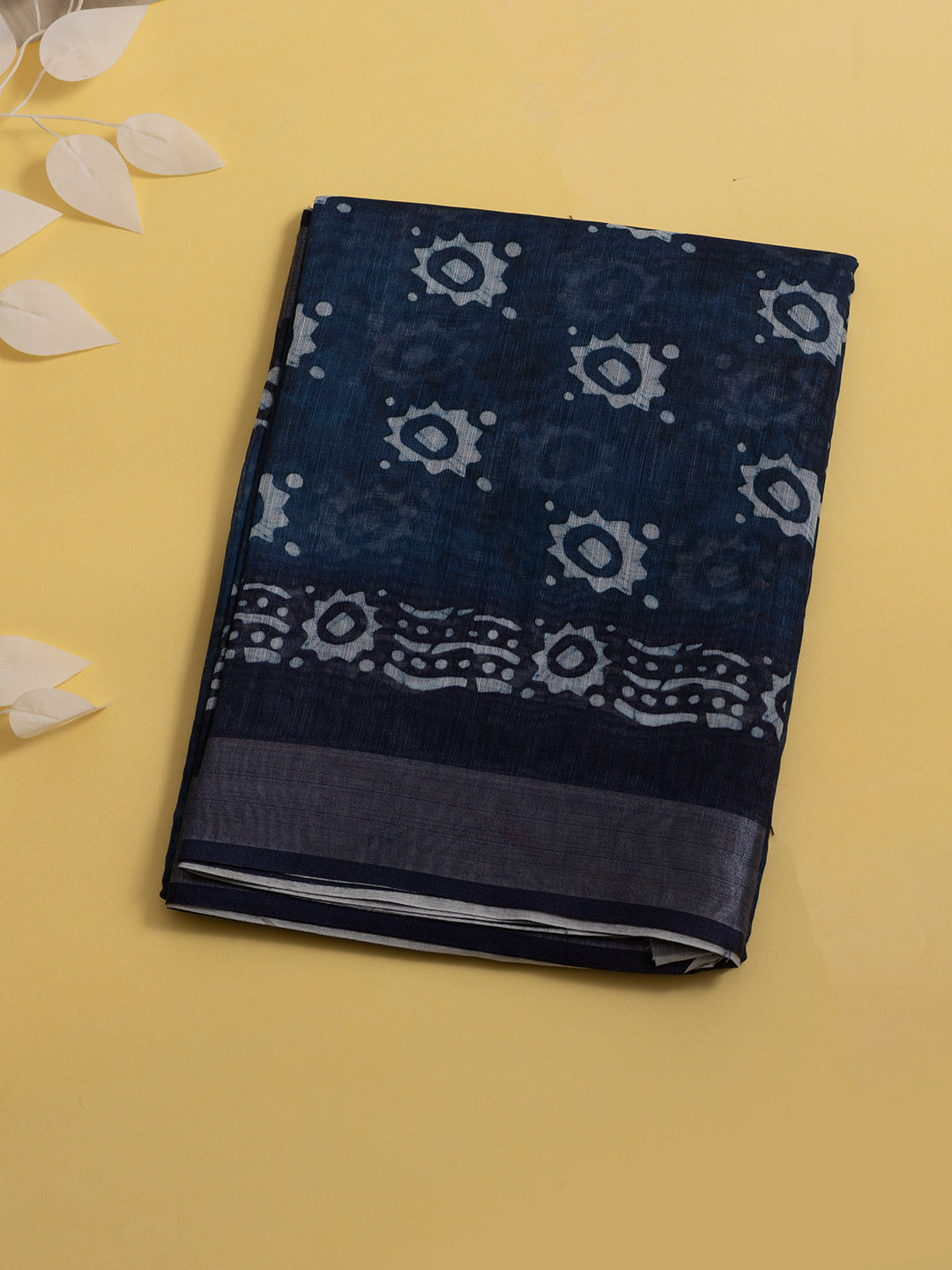 Women Navy Semi Linen Printed Saree SL179