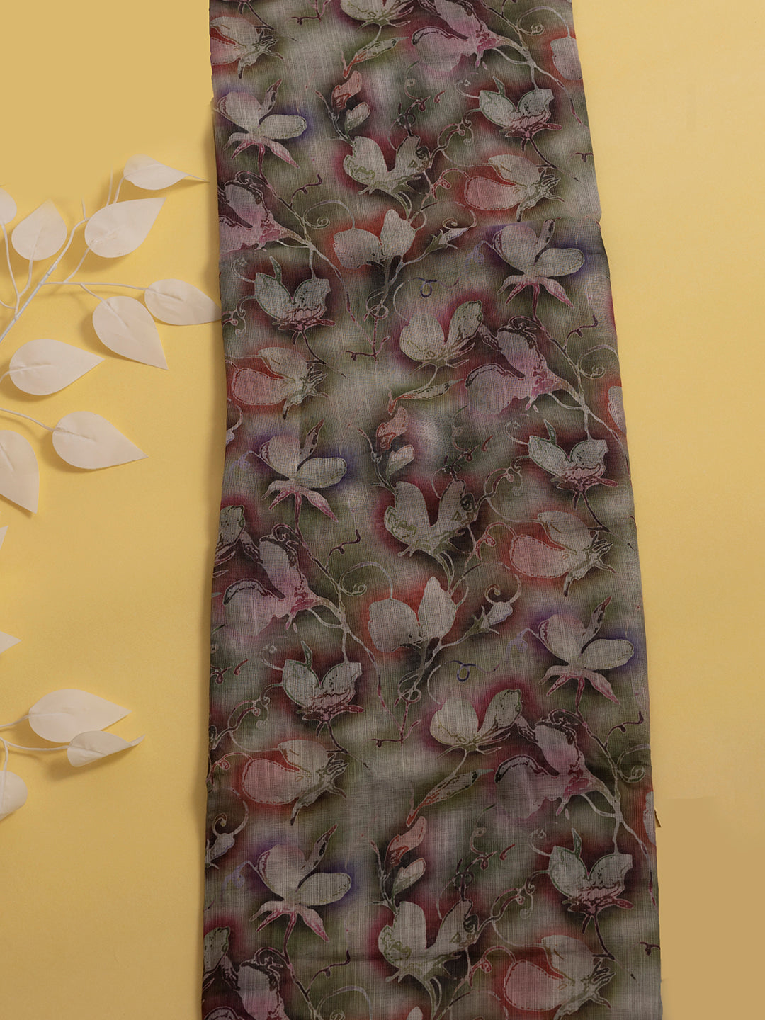 Women Semi Linen Digital Printed Saree Green SL189