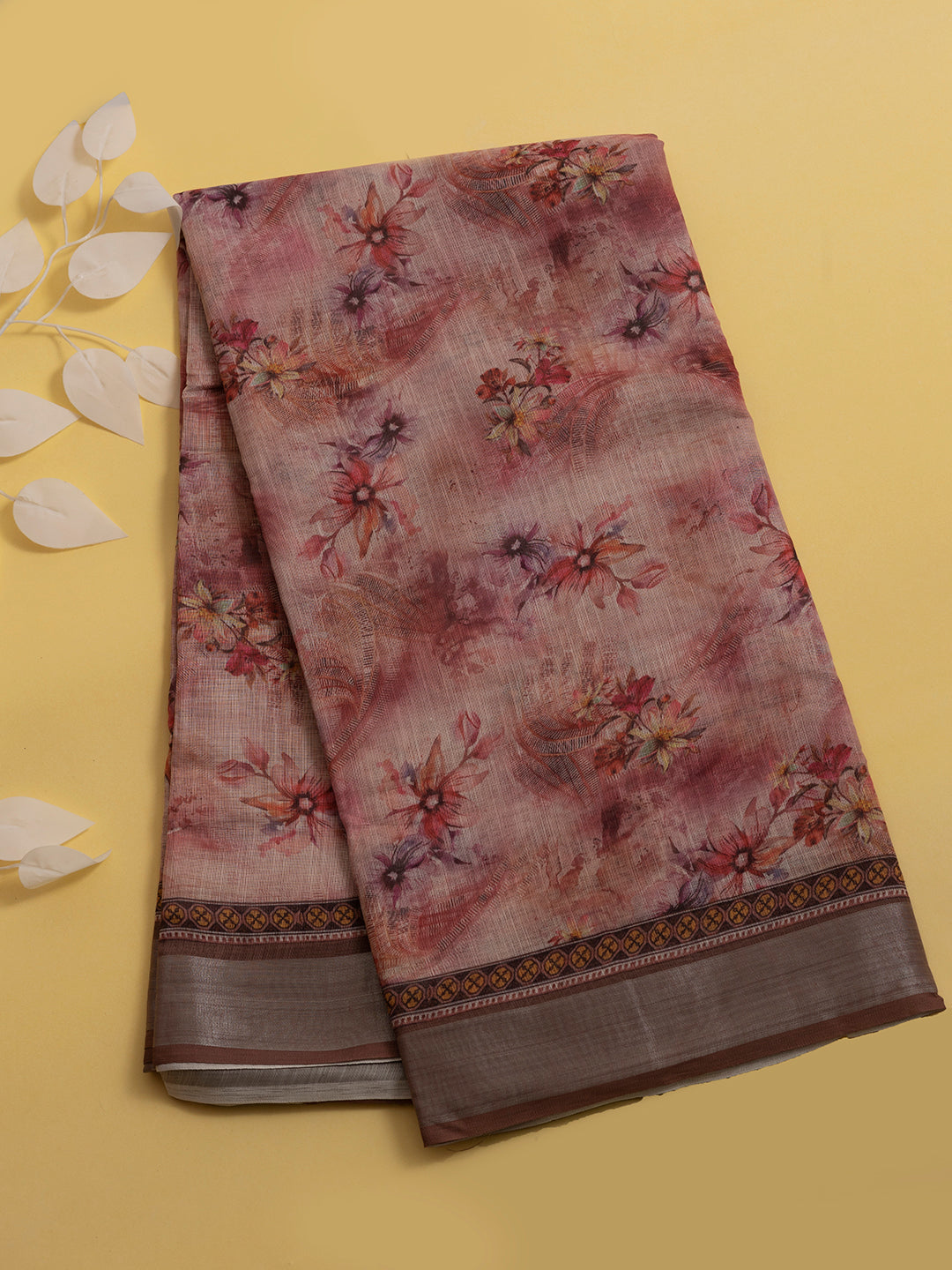Women Semi Linen Digital Printed Saree Coral Pink SL185