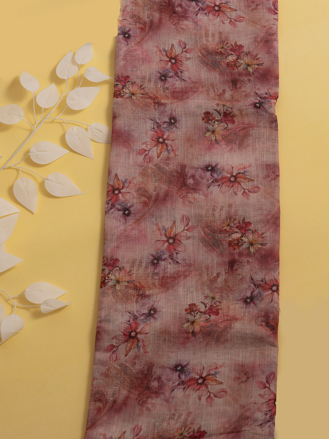 Women Semi Linen Digital Printed Saree Coral Pink SL185