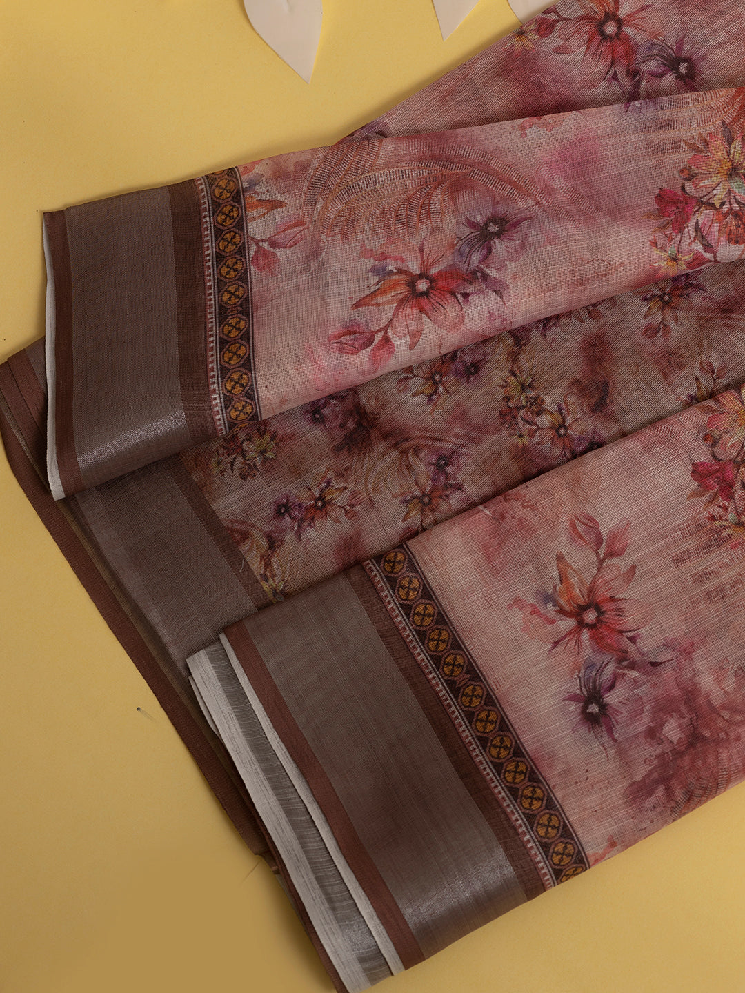 Women Semi Linen Digital Printed Saree Coral Pink SL185
