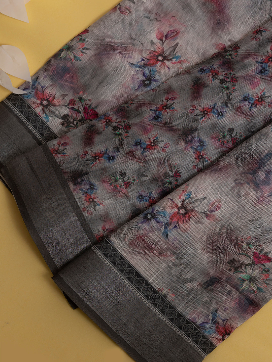 Women Semi Linen Digital Printed Saree Grey SL186