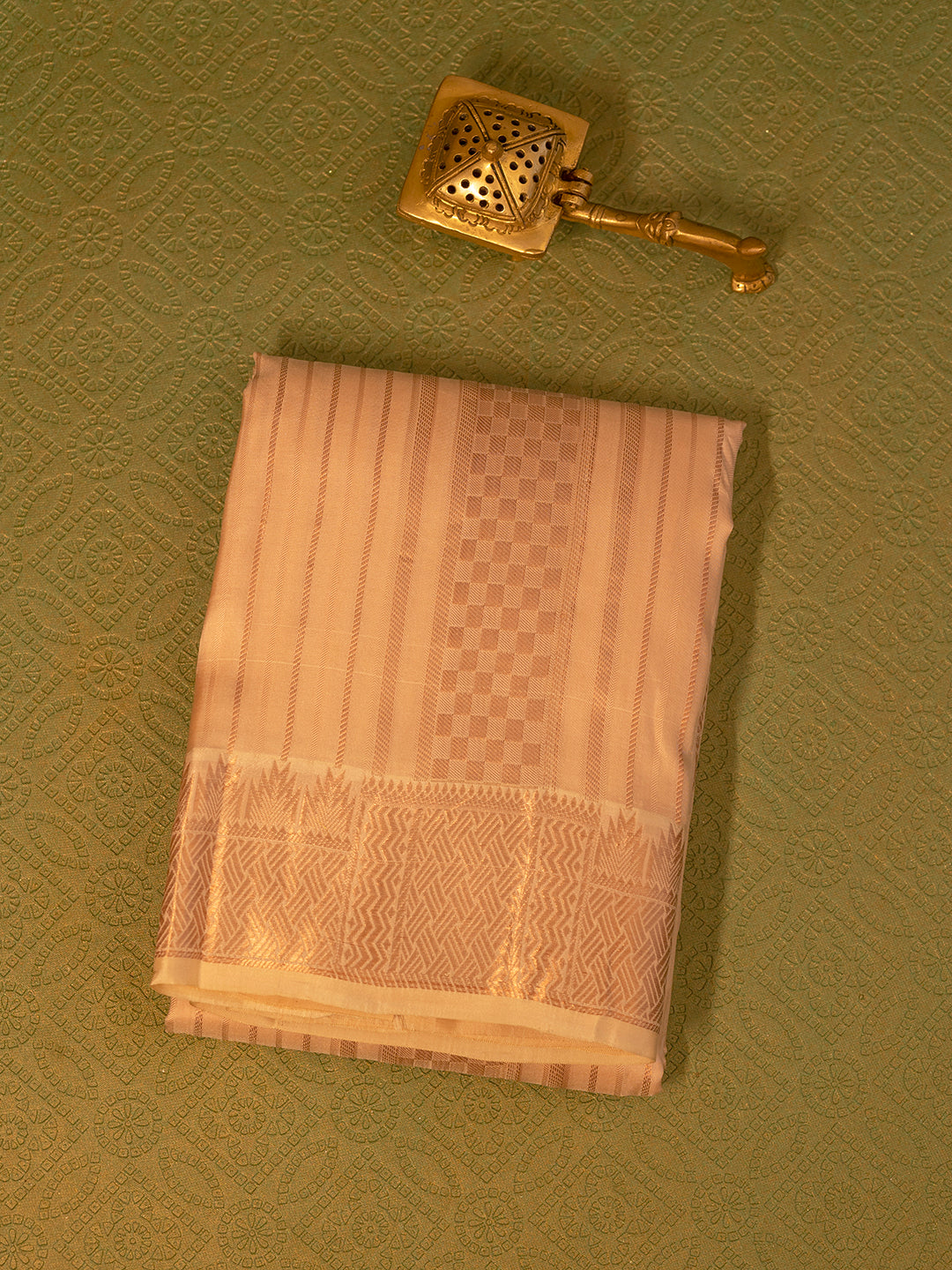 Men Pure Silk Pink Dhoti & Towel Set with 3" inch Fancy Jari Border TK15