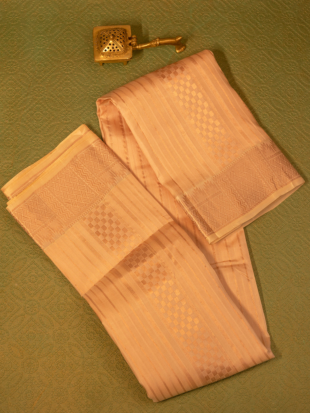 Men Pure Silk Pink Dhoti & Towel Set with 3" inch Fancy Jari Border TK15