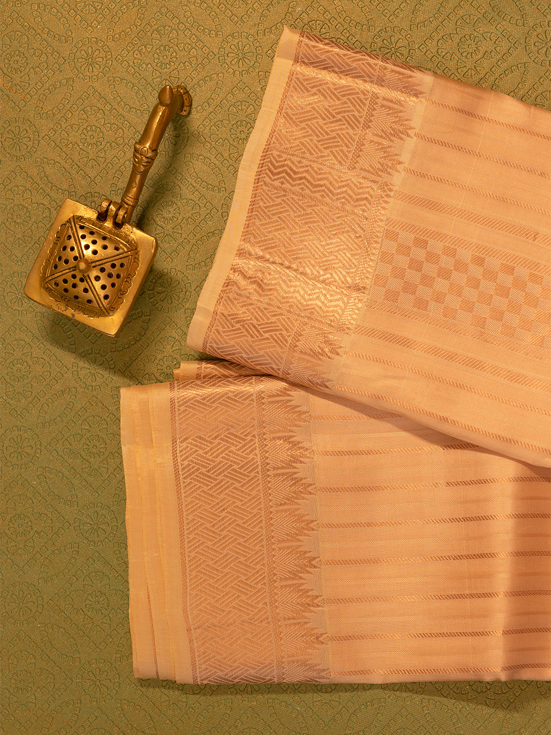 Men Pure Silk Pink Dhoti & Towel Set with 3" inch Fancy Jari Border TK15