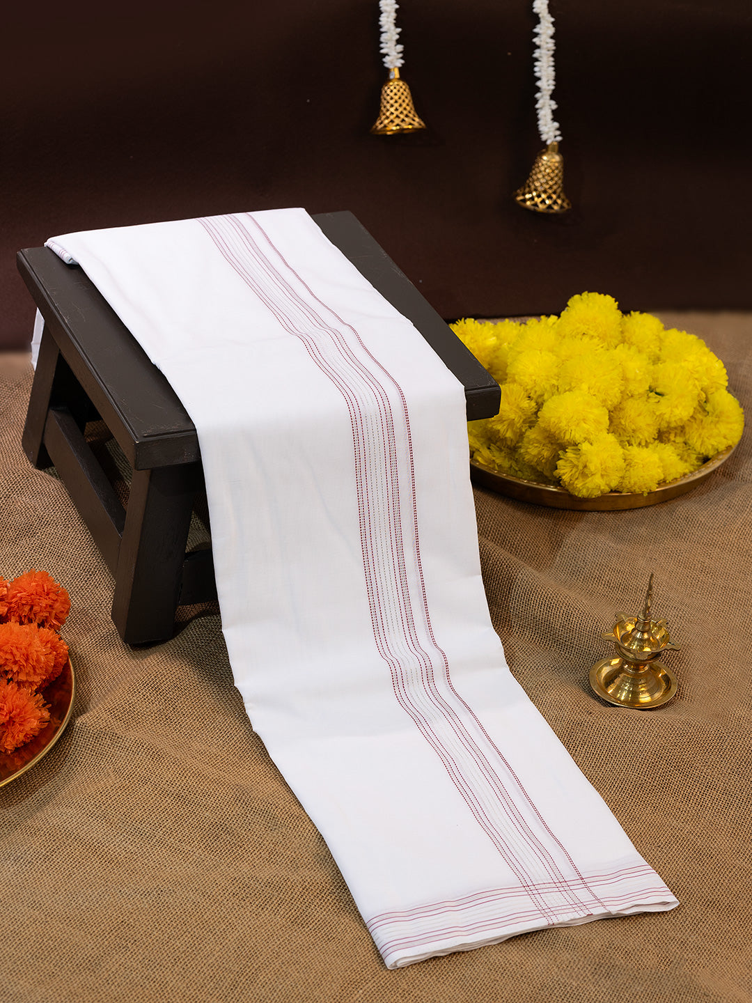 Men Premium Handloom White Dhoti with Silver Jari Border HLM47