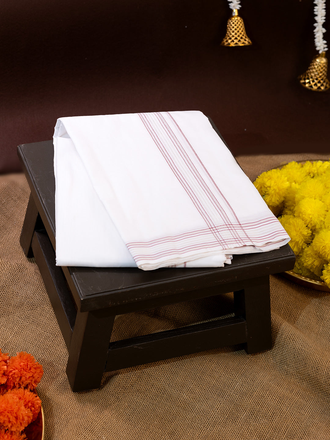 Men Premium Handloom White Dhoti with Silver Jari Border HLM47