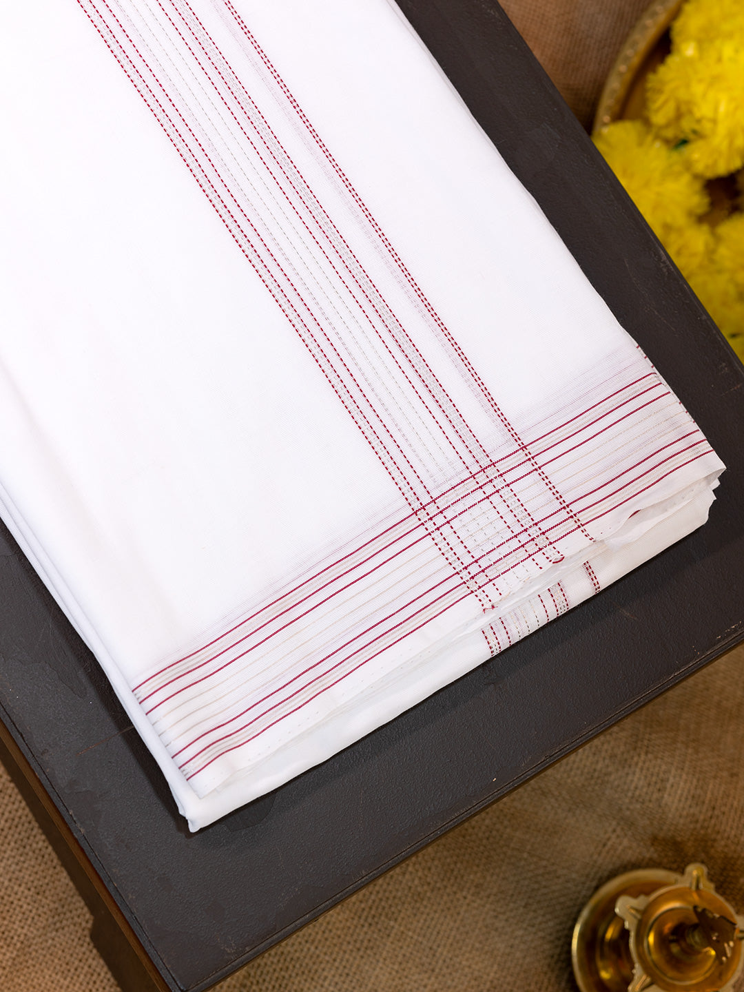 Men Premium Handloom White Dhoti with Silver Jari Border HLM47