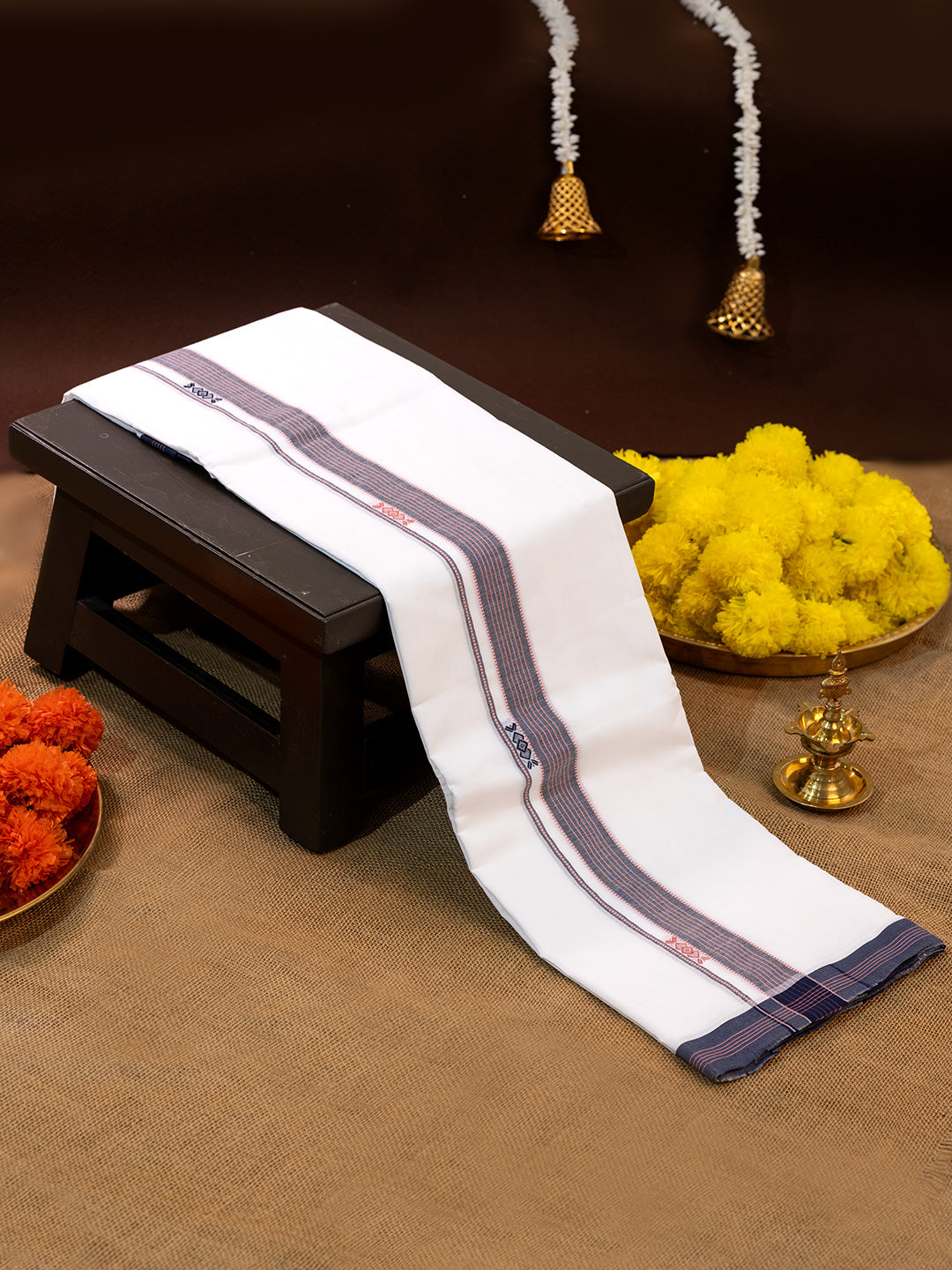 Men Premium Handloom White Dhoti with Fancy Border HLM55