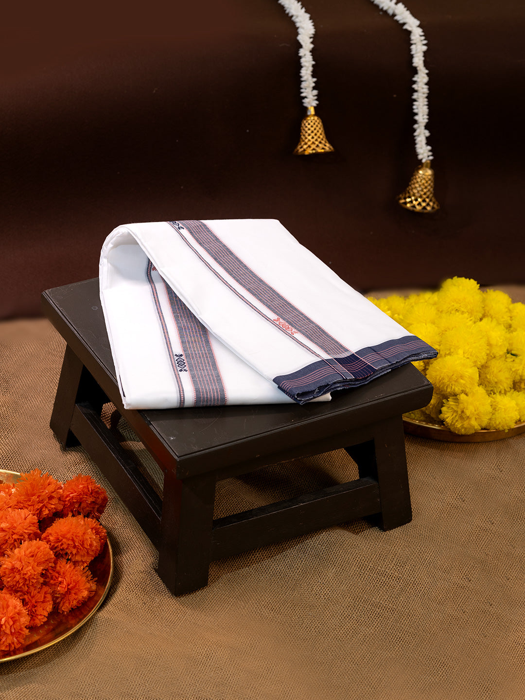 Men Premium Handloom White Dhoti with Fancy Border HLM55