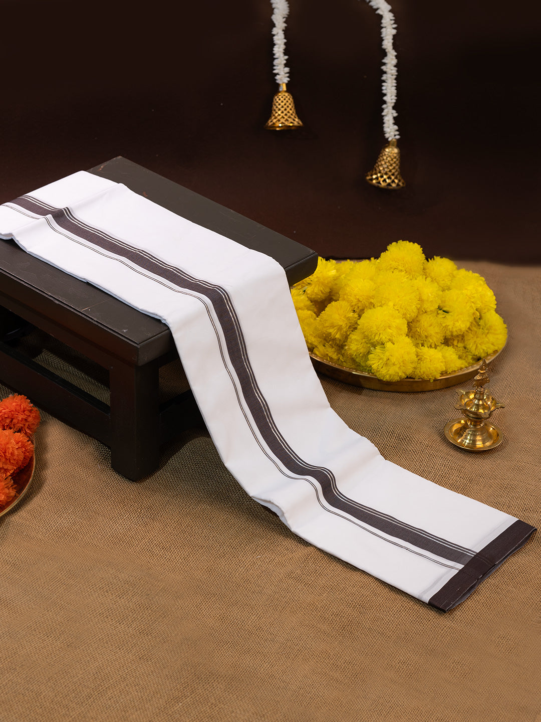 Men Supima Cotton Double Layer White Dhoti with Fancy Jari Border Luxury Club LC11
