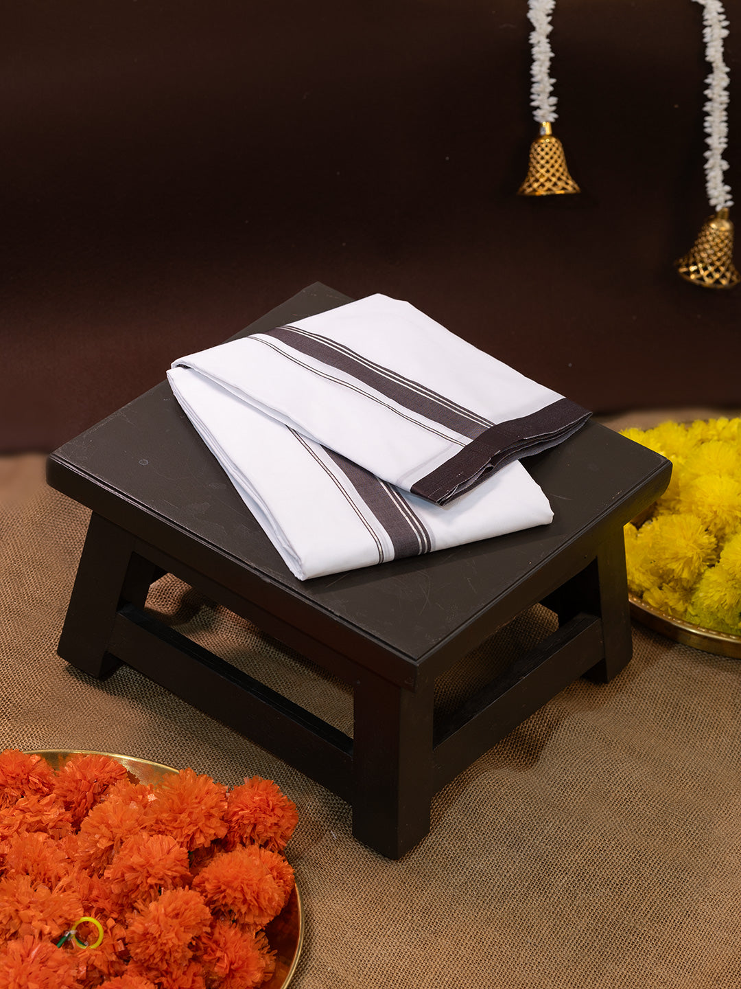 Men Supima Cotton Double Layer White Dhoti with Fancy Jari Border Luxury Club LC11