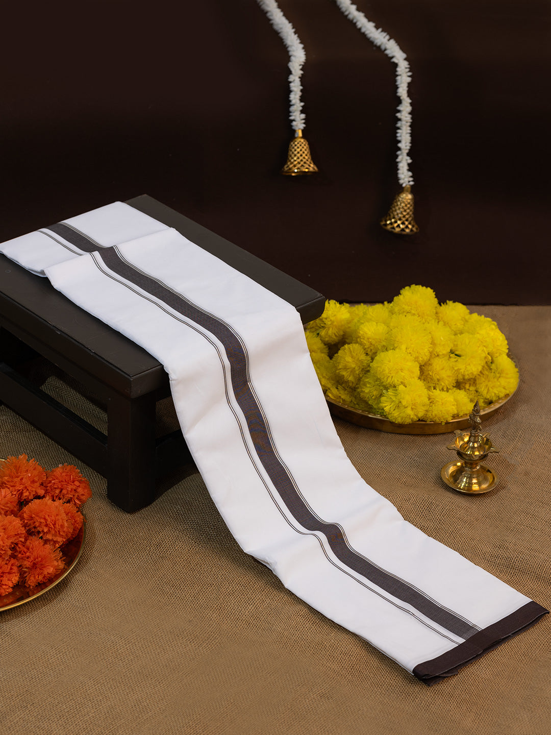 Men Supima Cotton Double Layer White Dhoti with Fancy Jari Border Luxury Club LC10