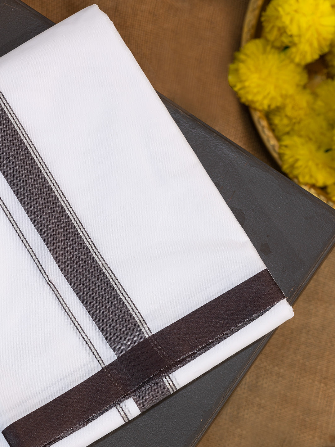 Men Supima Cotton Double Layer White Dhoti with Fancy Jari Border Luxury Club LC10
