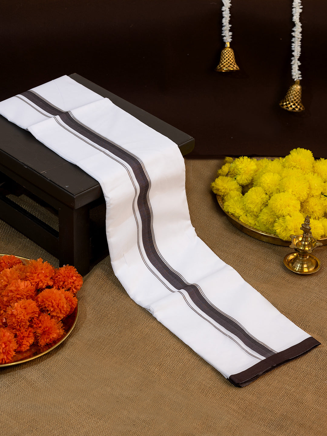 Men Supima Cotton Double Layer White Dhoti with Fancy Jari Border Luxury Club LC09