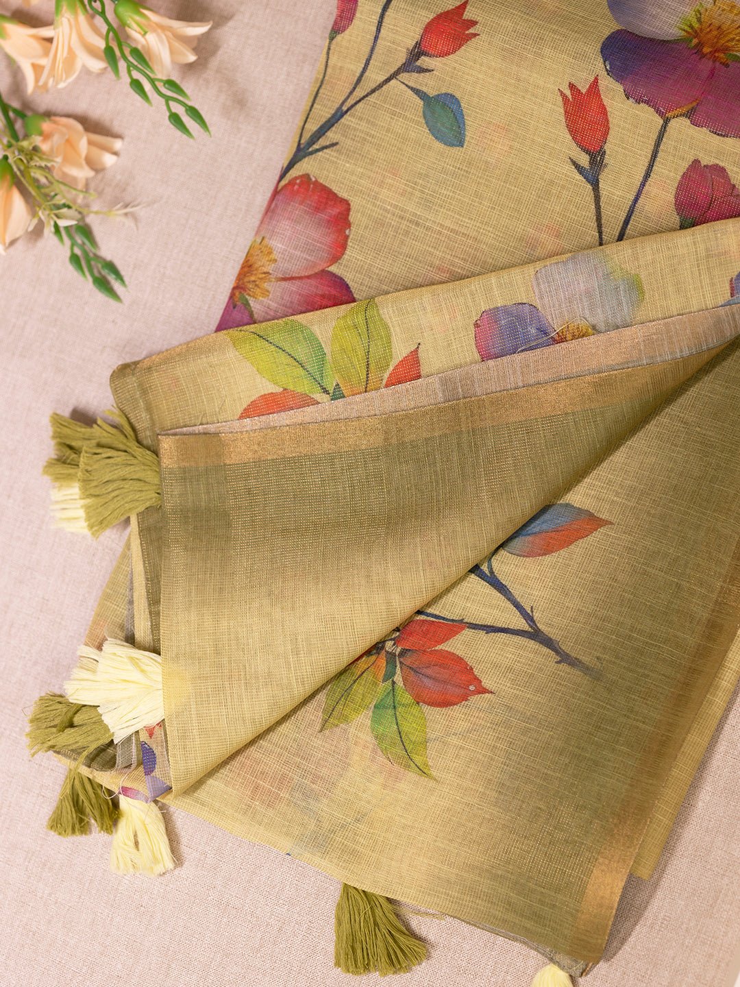 Women Yellow Tissue Printed Saree TS30