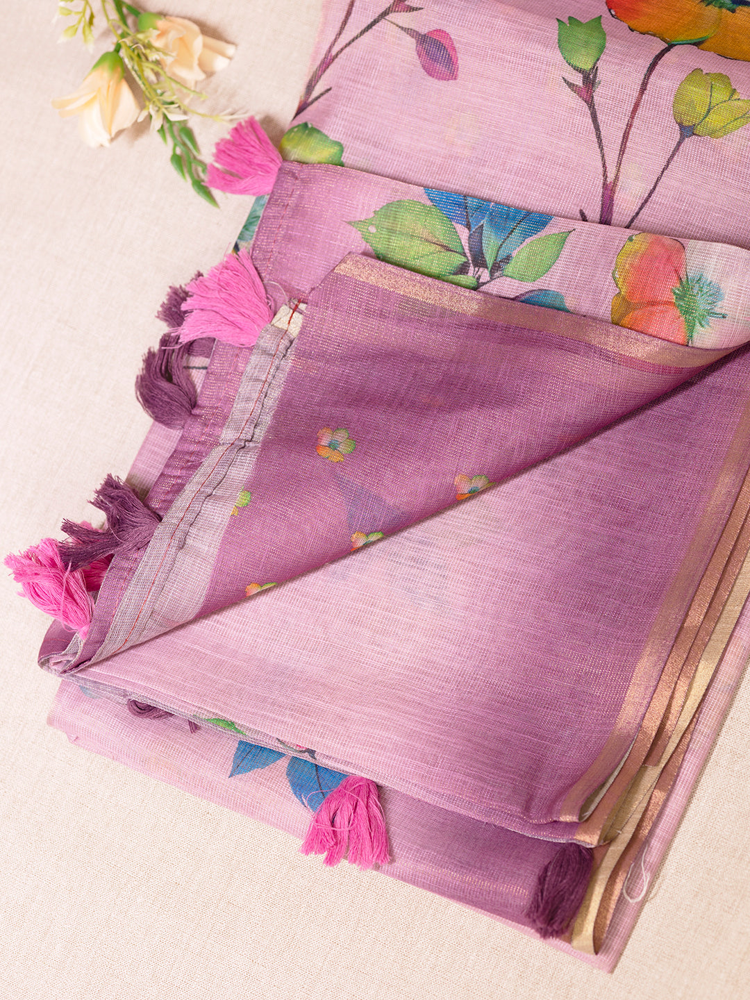 Women Pink Tissue Printed Saree TS29