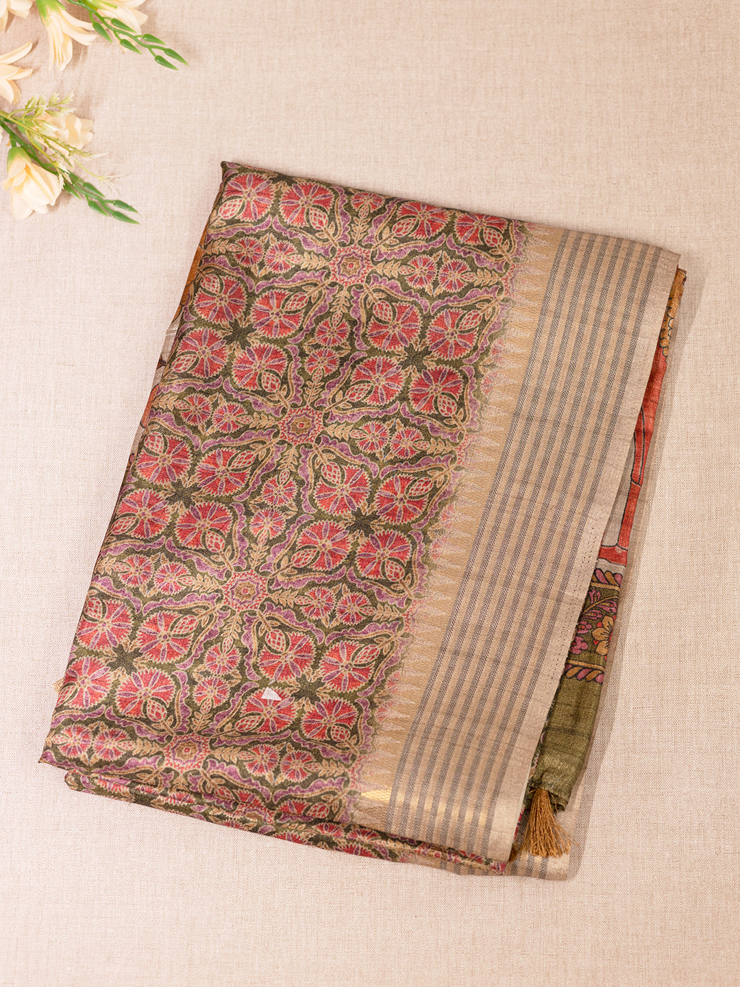 Women Green Tissue Printed Saree TS38