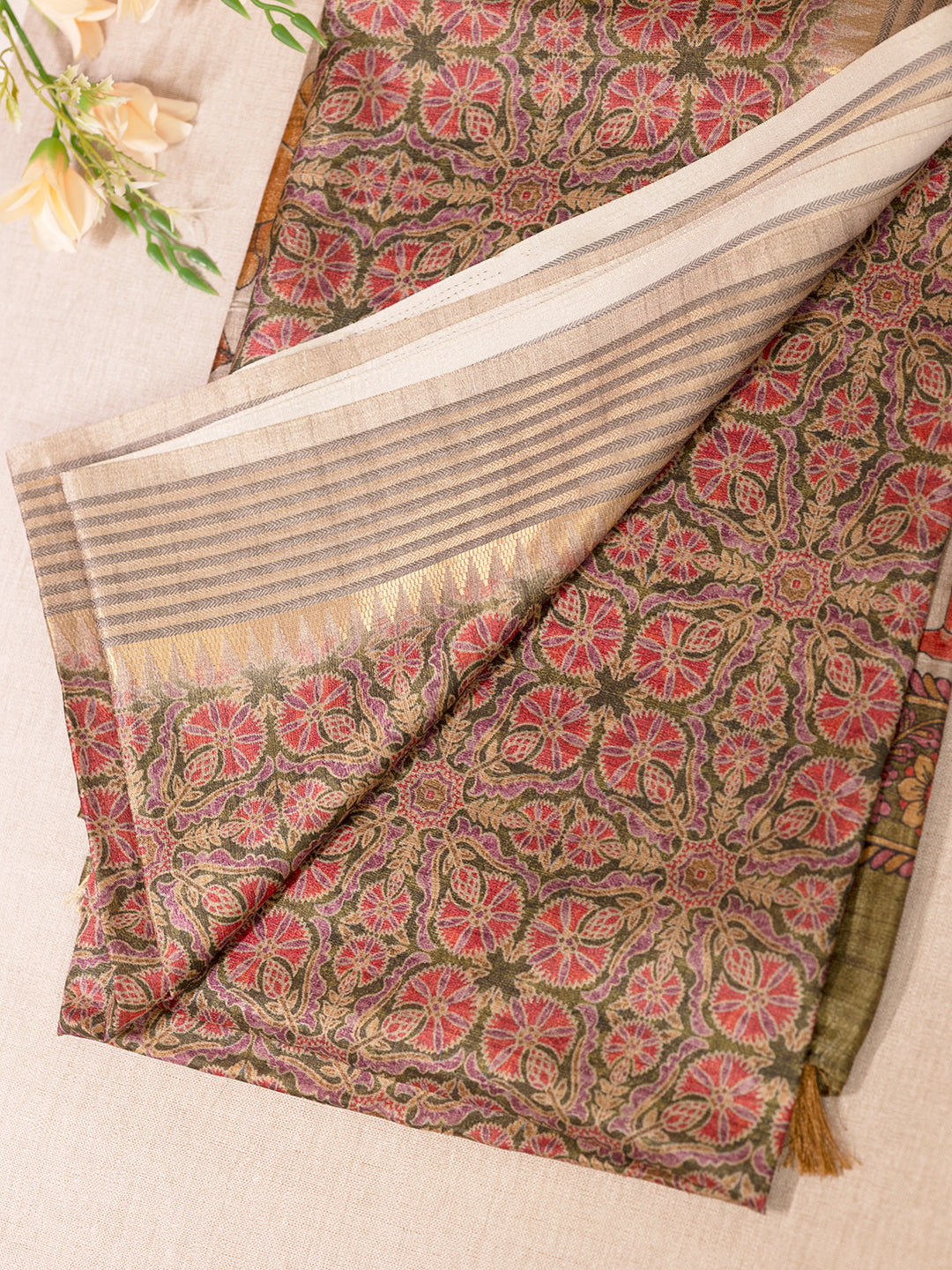 Women Green Tissue Printed Saree TS38