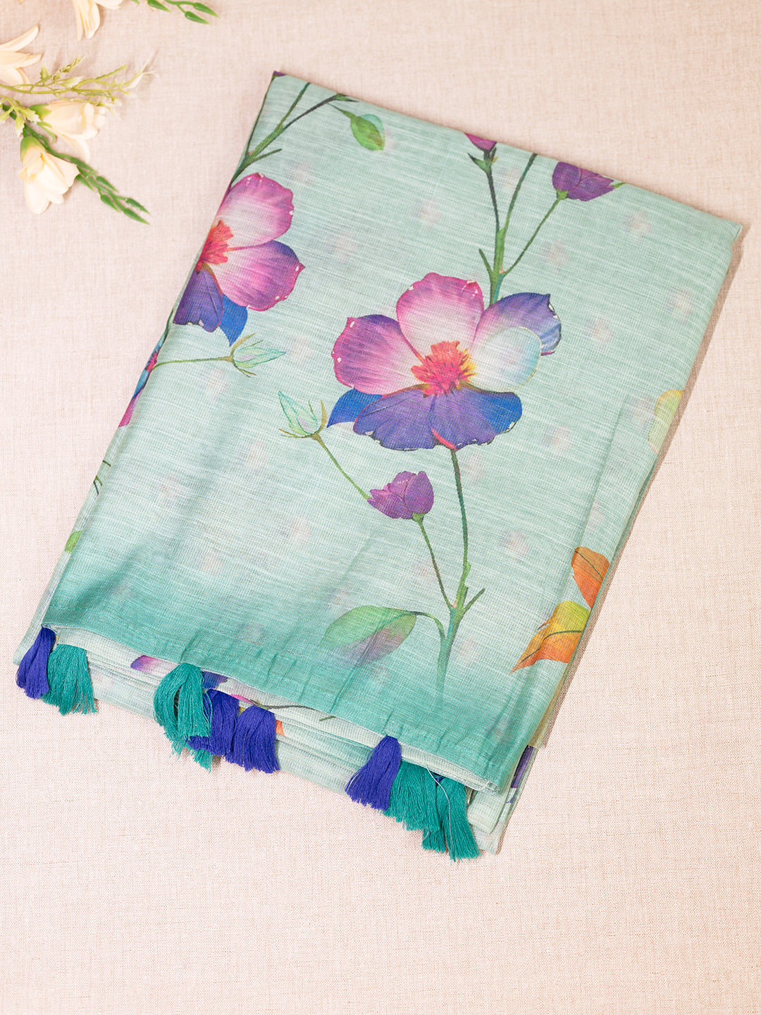 Women Green Tissue Printed Saree TS27