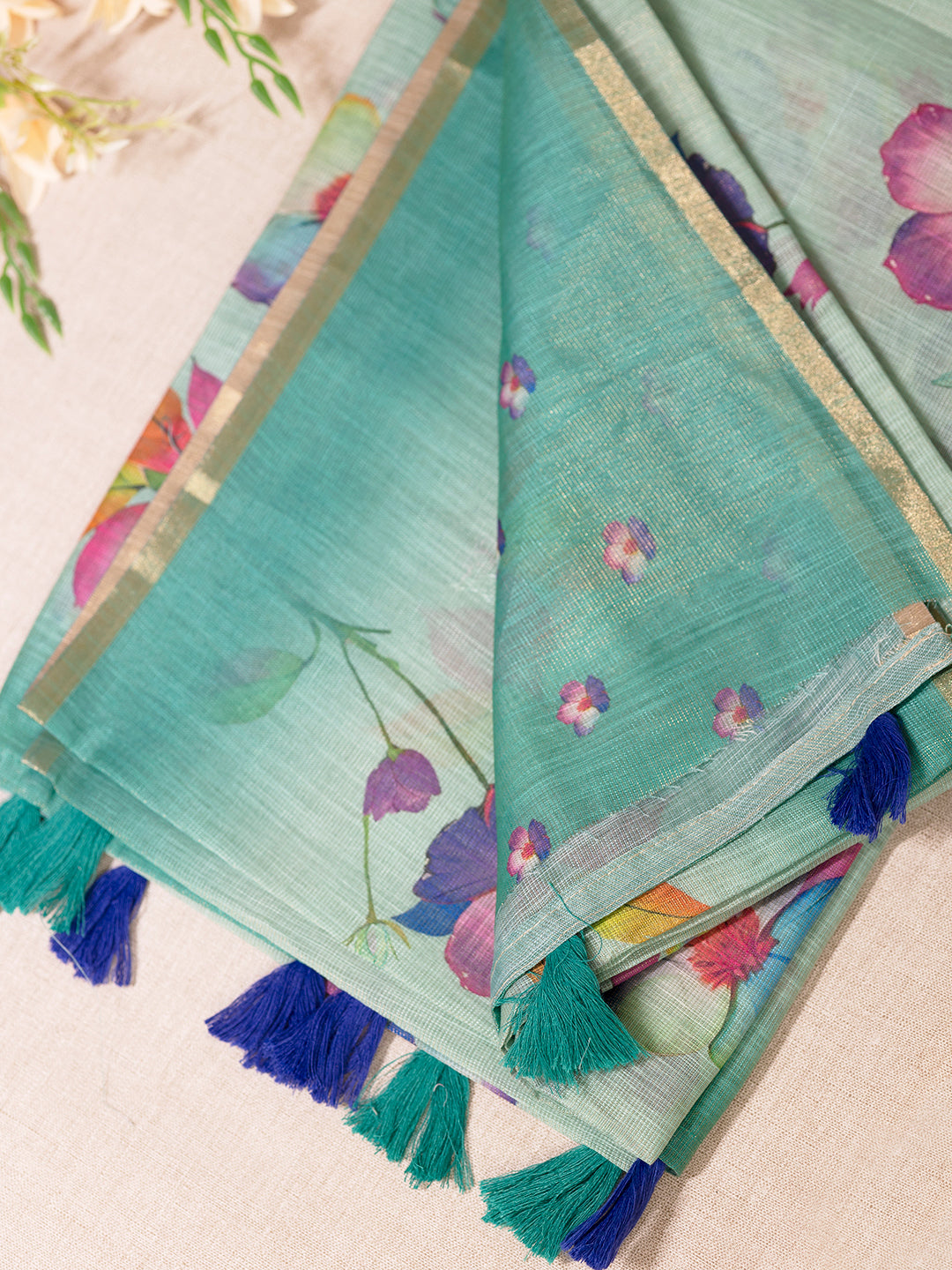 Women Green Tissue Printed Saree TS27