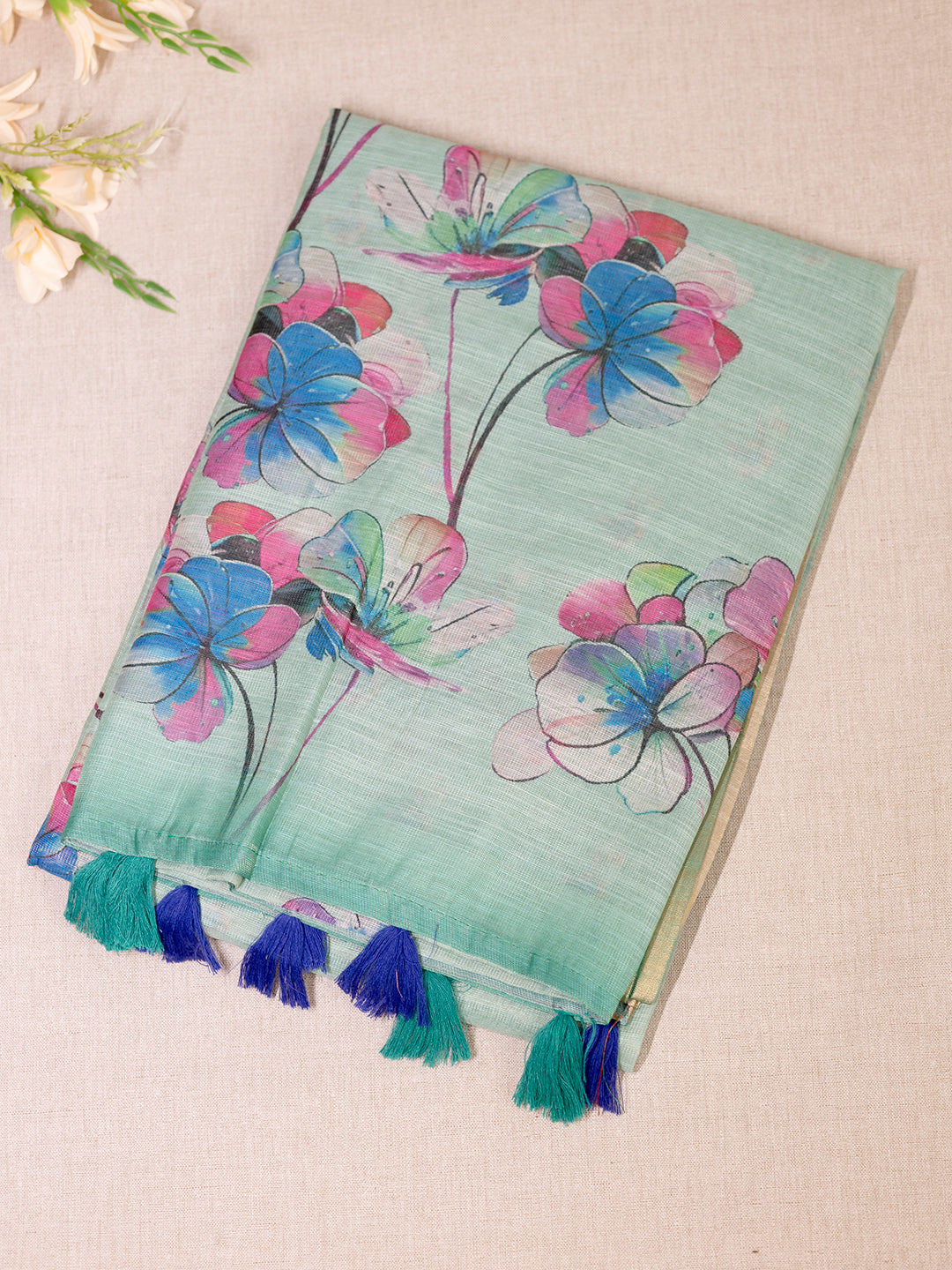 Women Green Tissue Printed Saree TS26